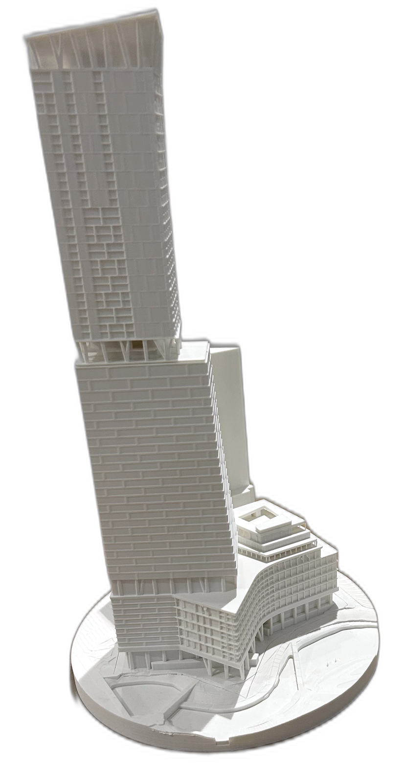 Scale architectural tower model, twisting facade